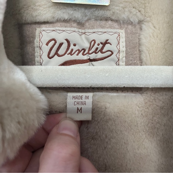 Winlit Leather Jacket with Fur Lining Women's Size Medium Tan Zip Front Western - Picture 7 of 10